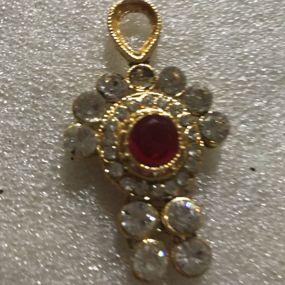 Gold-Tone Red & Clear Crystal Pendant